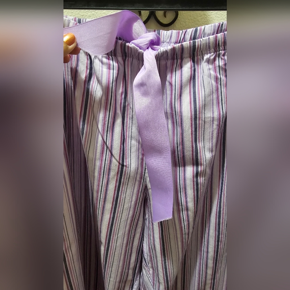 Womens 3X Purple Drawstring Striped Pajama Cropped Pants Cool Cotton Blend EUC - Picture 8 of 12